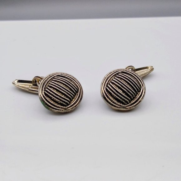 Vintage Striped Button Cuff Links, Dapper Silver Tone Brutalist, Gift for Him - Picture 2 of 3